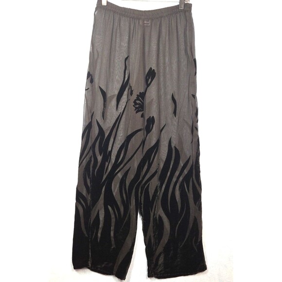 Jane and Delancey Pants - Jane Black Sheer And Velvet Burnout Wide Leg Pants size 3 Floral 90s Art to Wear